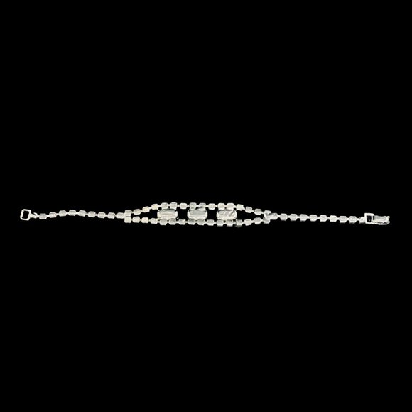 Vintage Silver Tone With Prong Set Clear Faceted Rhinestone Bracelet (5212) - Picture 6 of 9